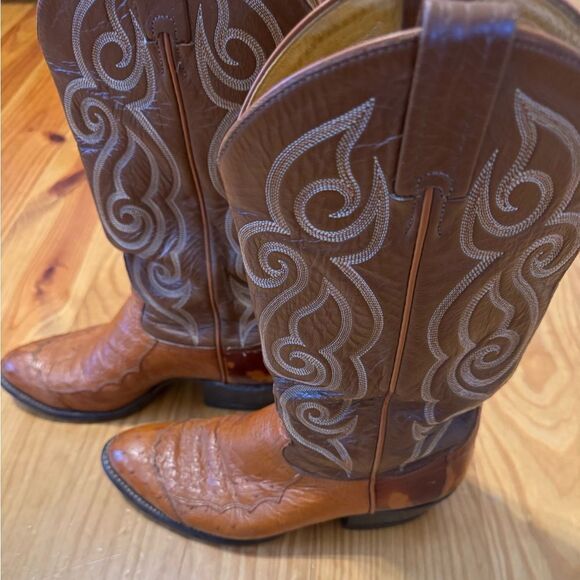 Vintage Tony Lama Exotic Ostrich Quill Western Cowboy Boots 8D Made in USA - Picture 5 of 14